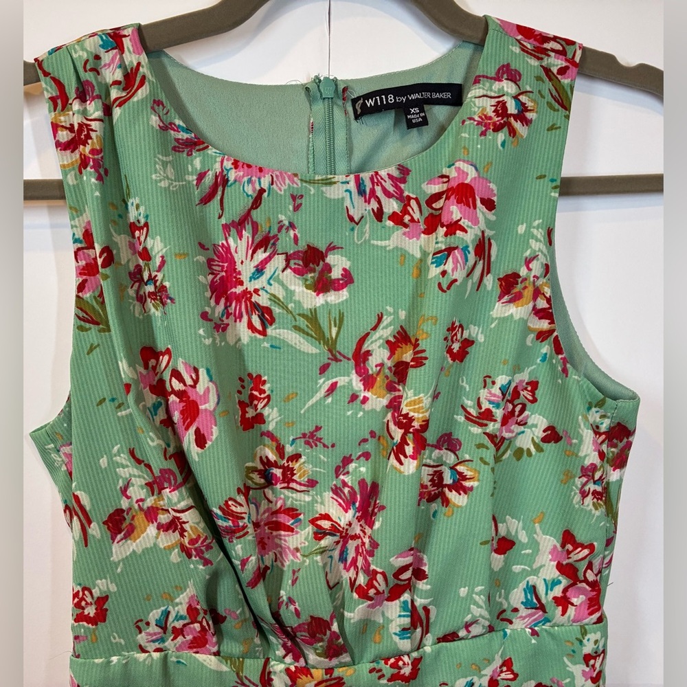 W118 by Walter Baker Mint Green Floral Fit & Flare Sleeveless Dress Size XS - Picture 2 of 7
